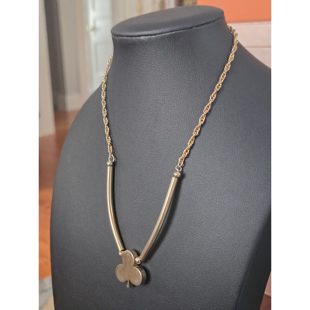 Three Leaf Clover Goldtone Necklace Vintage Lucky Irish St Patrick's Day